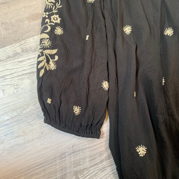 Free People Black Embroidered Tunic Dress Boho Festival Floral M - Picture 4 of 8